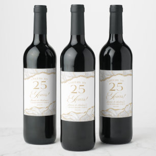 White Gold Agate 25th Wedding Anniversary Party Wine Label