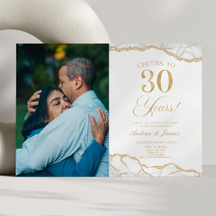 White Gold Agate 30th Wedding Anniversary Party Invitation