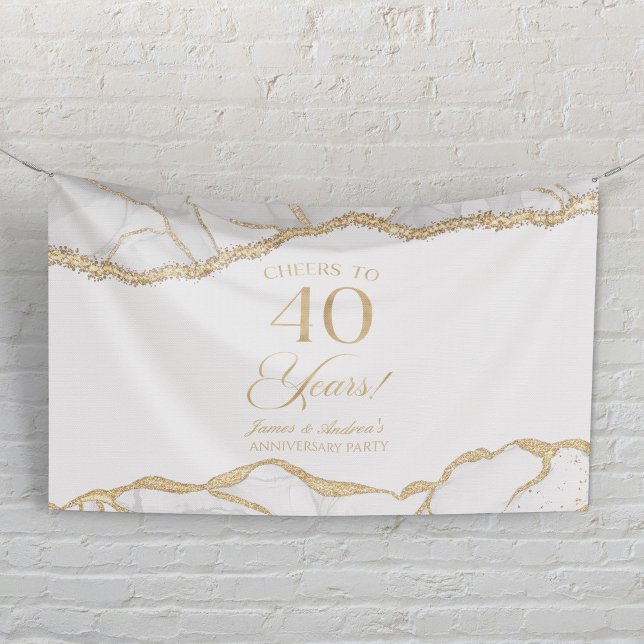 White Gold Agate 40th Wedding Anniversary Party Banner (Creator Uploaded)