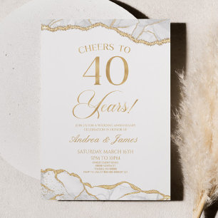 White Gold Agate 40th Wedding Anniversary Party Invitation