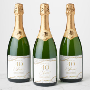 White Gold Agate 40th Wedding Anniversary Party Sparkling Wine Label