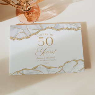 White Gold Agate 50th Wedding Anniversary Party Guest Book