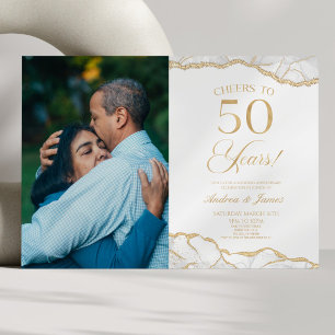 White Gold Agate 50th Wedding Anniversary Party Invitation
