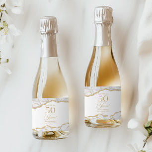White Gold Agate 50th Wedding Anniversary Party Sparkling Wine Label