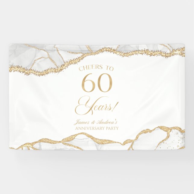 White Gold Agate 60th Wedding Anniversary Party Banner (Horizontal)