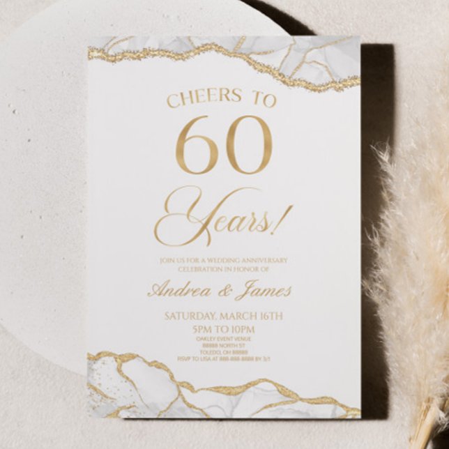 White Gold Agate 60th Wedding Anniversary Party Invitation (Creator Uploaded)