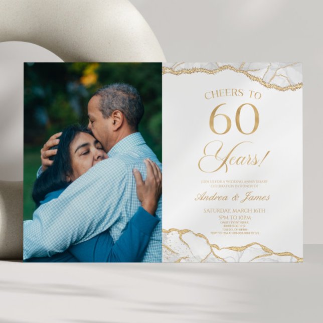 White Gold Agate 60th Wedding Anniversary Party Invitation (Creator Uploaded)