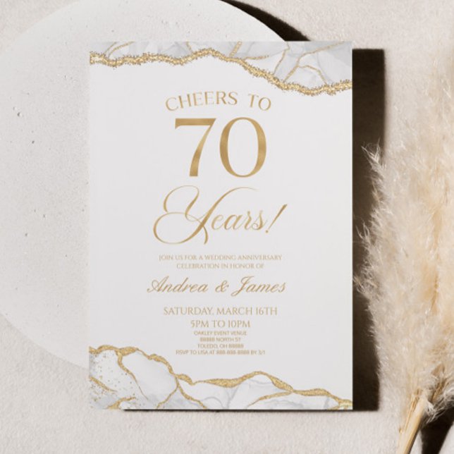 White Gold Agate 70th Wedding Anniversary Party Invitation (Creator Uploaded)