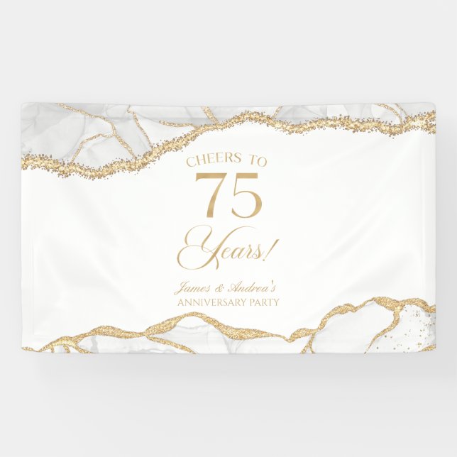 White Gold Agate 75th Wedding Anniversary Party Banner (Horizontal)
