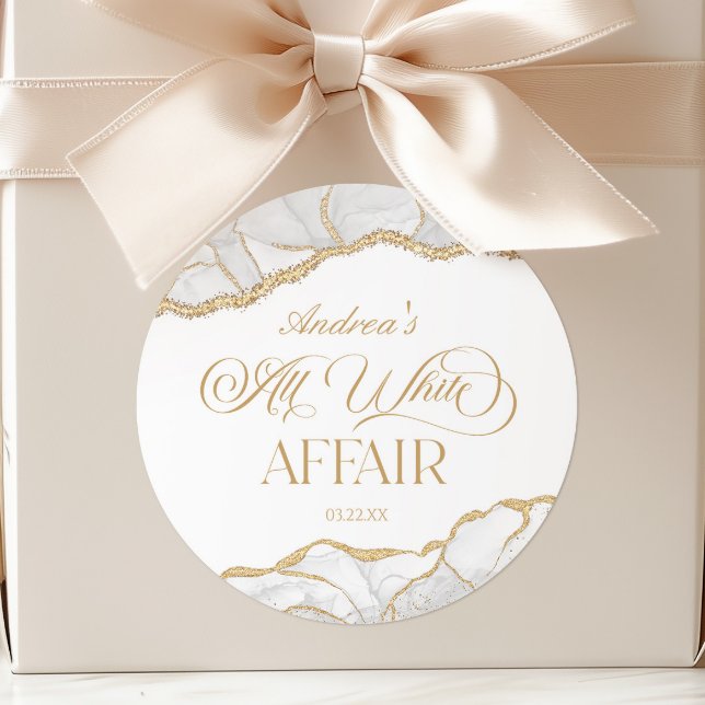 White Gold Agate All White Affair Birthday Party Classic Round Sticker (Creator Uploaded)