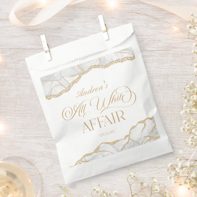 White Gold Agate All White Affair Birthday Party Favour Bag (Clipped)