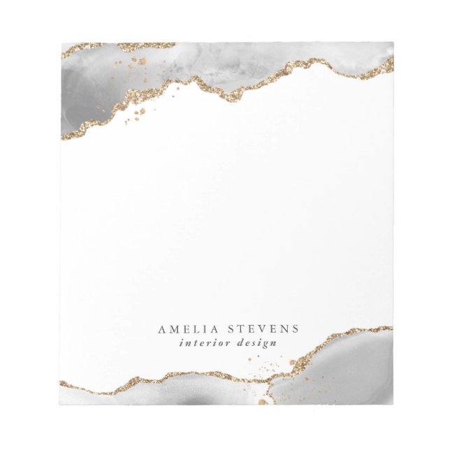 White & Gold Agate Business Notepad (Front)