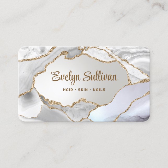 White Gold Agate Faux Foil Business Card (Front)
