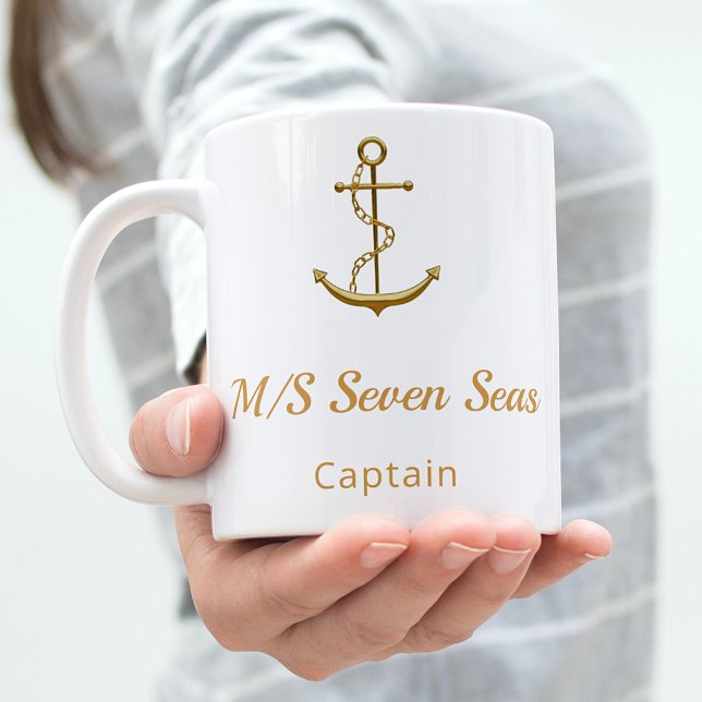 White gold anchor yacht boat name captain coffee mug (Creator Uploaded)