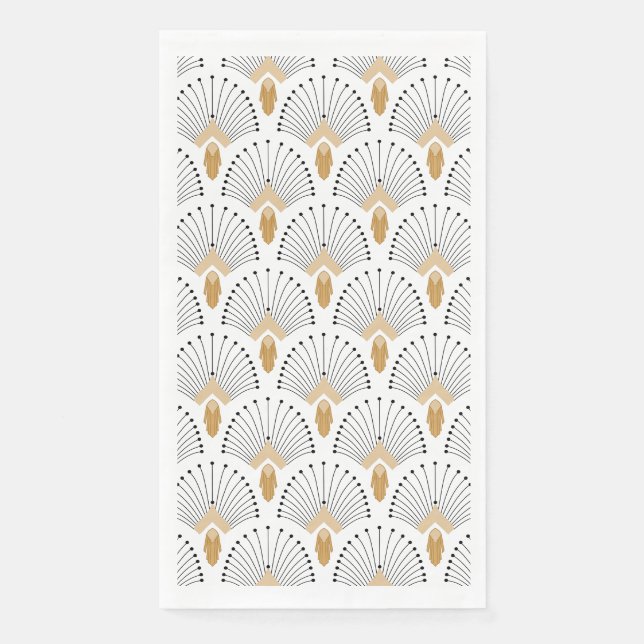 White, Gold and Black Art Deco Fan Flowers Motif Napkin (Front)