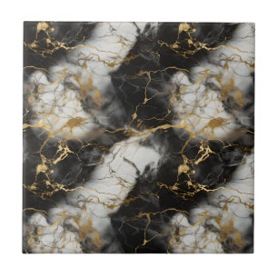 White, Gold and Black Luxury Marble Elegant Ceramic Tile