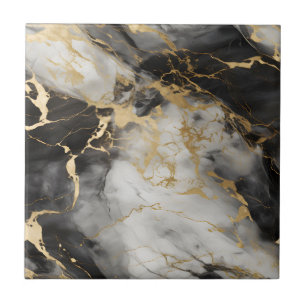 White, Gold and Black Luxury Marble Elegant Ceramic Tile