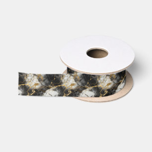 White, Gold and Black Luxury Marble Elegant Satin Ribbon