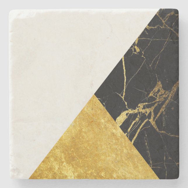 White Gold and Black Marble Stone Coaster (Front)