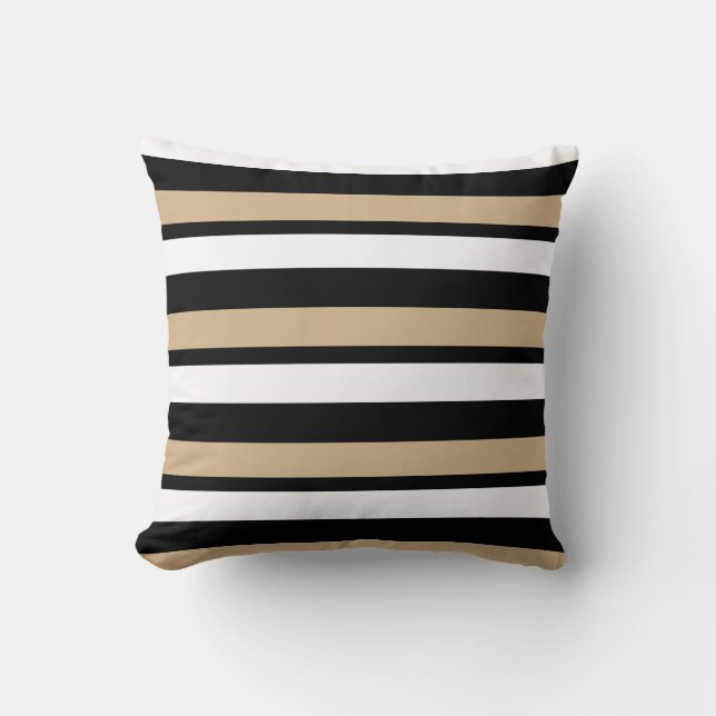 White Gold and Black Striped Throw Pillow (Front)
