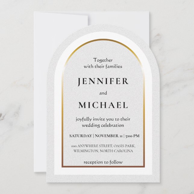 White gold and black wedding invitation (Front)