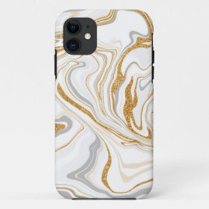 White, Gold and Grey Marble Like Swirls Fluid Art  iPhone 11 Case