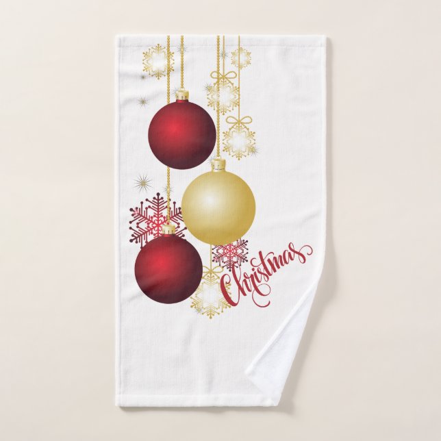 White, Gold and Red Christmas Party Hand Towel (Hand Towel)