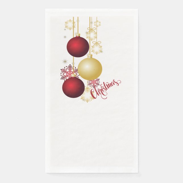 White, Gold and Red Christmas Party Napkin (Front)