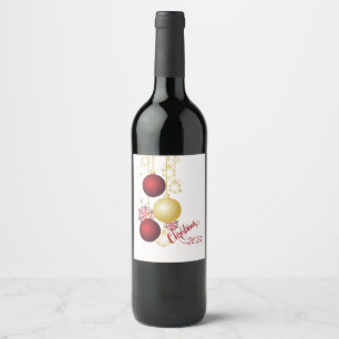 White, Gold and Red Christmas Party Wine Label