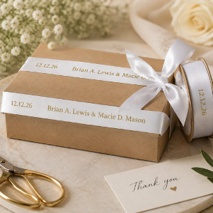 White Gold Anniversary Personalised Name Date Sati Satin Ribbon