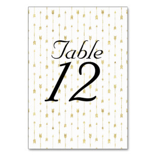 White & Gold Arrows Pattern Table Number