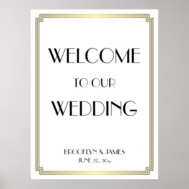 White Gold Art Deco Gatsby Wedding Reception Sign (Front)