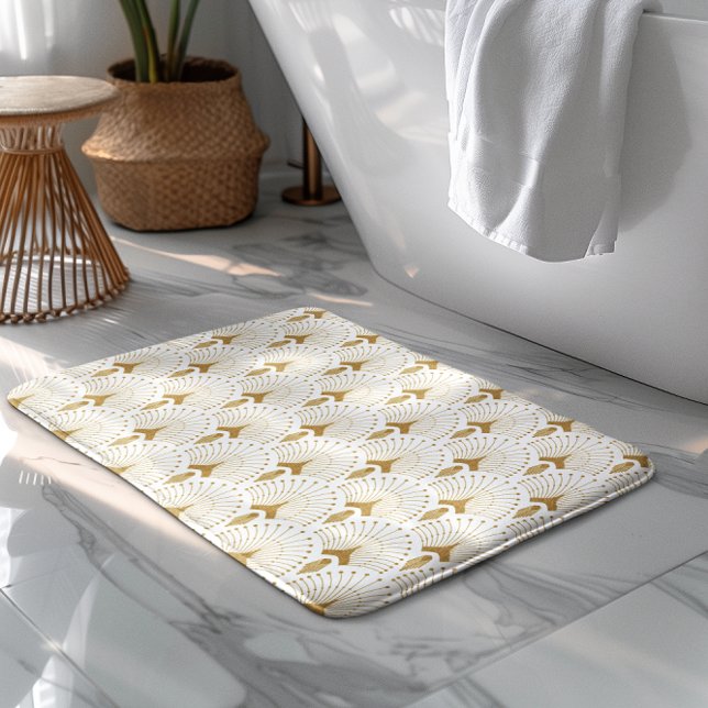 White & gold art-deco pattern bath mat (Creator Uploaded)