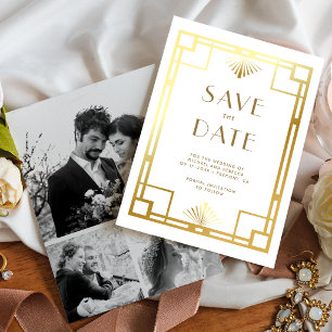 White Gold Art Deco Photo Collage Wedding Save The Date