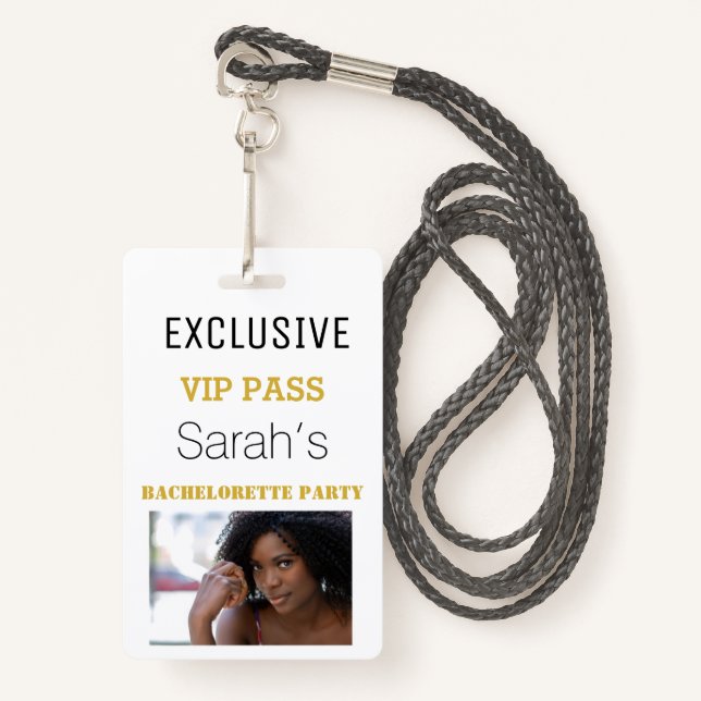White Gold Bachelorette Party Pass VIP Invites  ID Badge (Front with Lanyard)