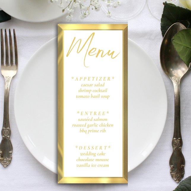 White & Gold Bar Elegant Wedding Reception Menu (White & Gold Bar Elegant Wedding Reception Menu)