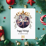 White gold bauble business photo Christmas card<br><div class="desc">Please note that flyer paper is very thin. Envelopes are not included. For thicker Holiday cards (same design) please visit our store. Celebrate the season with our sophisticated modern white-background Christmas cards, designed especially for businesses. Personalise with your company’s photo and logo framed within a golden Christmas tree bauble for...</div>