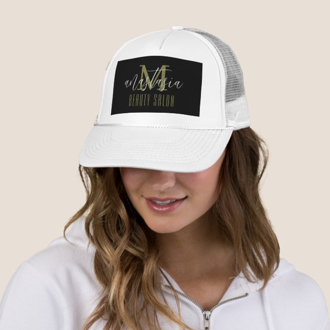 White Gold Beauty Salon by Anastasia Monogram Trucker Hat (In Situ)