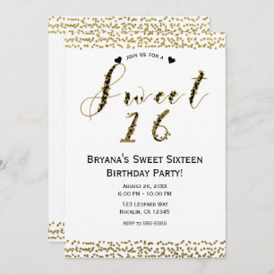 White Gold & Black Chic Sweet 16 Birthday Party Invitation
