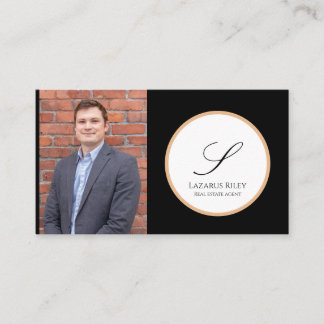 White, Gold & Black Personalised Photo & Name  Business Card