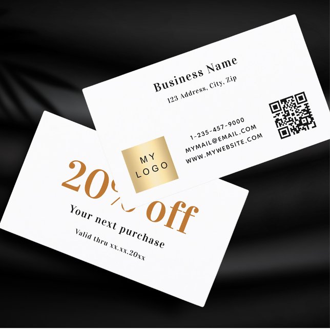White gold black qr code logo business discount card (Creator Uploaded)
