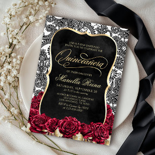 White Gold Black Quinceañera Invitation