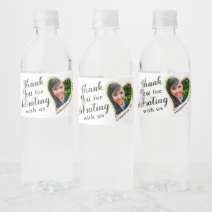 White Gold Black Thank You Photo 2025 Graduation Water Bottle Label