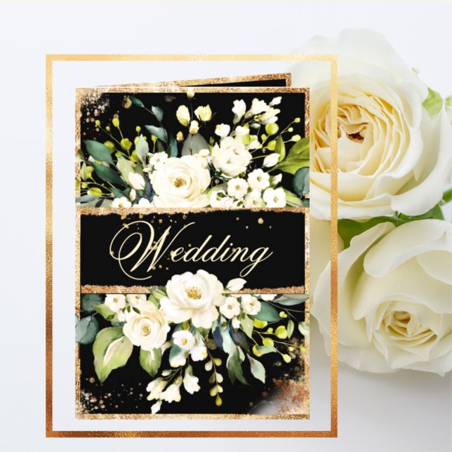 White Gold Botanical Floral Black Rustic Wedding Invitation (Creator Uploaded)