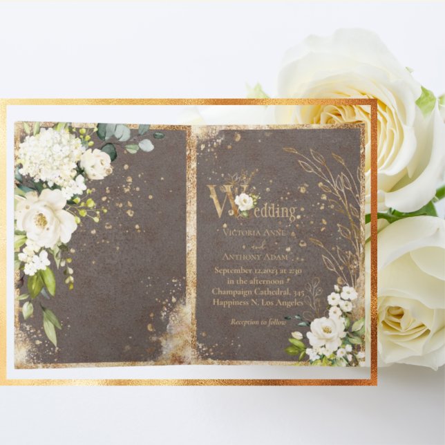 White Gold Botanical Floral Rustic Wedding Invitation (Creator Uploaded)