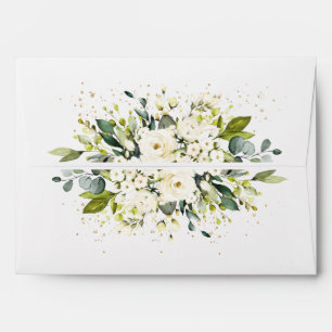 White Gold Botanical Floral Sage Green Wedding  En Envelope