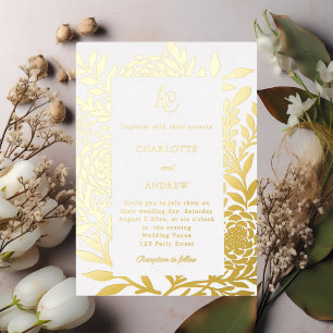 White gold botanical monogram luxury wedding