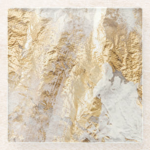 White-gold brush painted texture. glass coaster