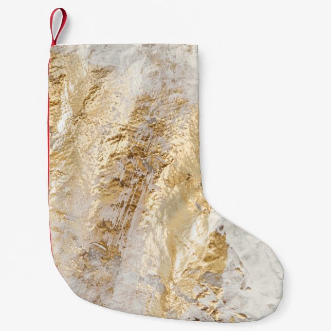White-gold brush painted texture. small christmas stocking (Front)