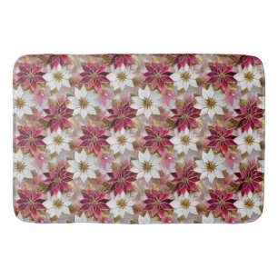 White Gold Burgundy Pink Christmas Poinsettias Bath Mat